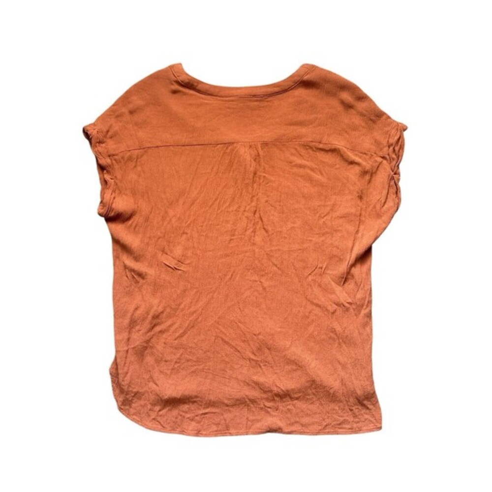 Orvis‎ Women's Large Burnt Orange Rust Woven Crinkle Crape Button Front Blouse - Picture 5 of 5